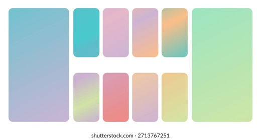Vibrante y suave gradiente pastel suave color de fondo conjunto para dispositivos, pc y teléfono inteligente moderno pantalla suave color pastel fondos Vector ux y ui ilustración de diseño.