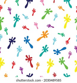 Vibrant Spatter Symphony: Immerse your designs in a lively display of color with this seamless pattern. The hand-drawn vector spatters on a white background create a dynamic and energetic symphony.