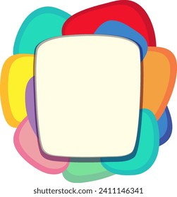 Vibrant speech bubble surrounded by colorful shapes.