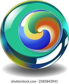 Vibrant spiral design inside a glossy sphere