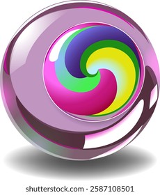 Vibrant spiral design inside a shiny orb