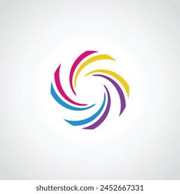 Un vibrante diseño de logotipo en espiral con una explosión de colores, energía radiante y creatividad