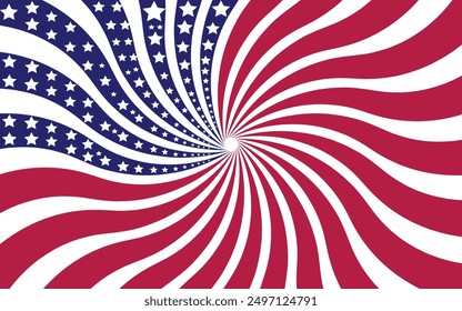 Vibrant Spiraling Retro Sunburst USA Flag Abstract Art.