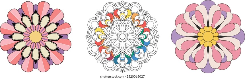 Vibrant Spiritual Mandala Design, Delicate watercolor flower mandala, Floral Watercolor Mandala Clipart, watercolor illustration of Muslim mandala