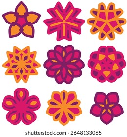 Vibrant Spiritual Mandala Design, Delicate Floral Mandala Clipart, cartoon illustration of Muslim mandala. Bold Mandala with floral patterns. Yoga icon assets. Groovy yoga mat style. Vector EPS 10.