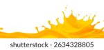 Vibrant splash of orange or yellow liquid, resembling juice or paint, creating a  The fluid motion is captured mid-action, suggesting freshness, energy