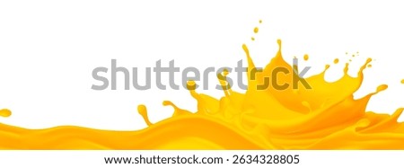 Vibrant splash of orange or yellow liquid, resembling juice or paint, creating a  The fluid motion is captured mid-action, suggesting freshness, energy
