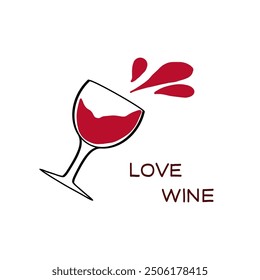 A vibrant splash of red wine fills a glass with love-themed text, capturing a lively atmosphere perfect for celebrations