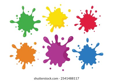 
Vibrant splashes of paint in various colors set isolated flat vector illustration on white background
