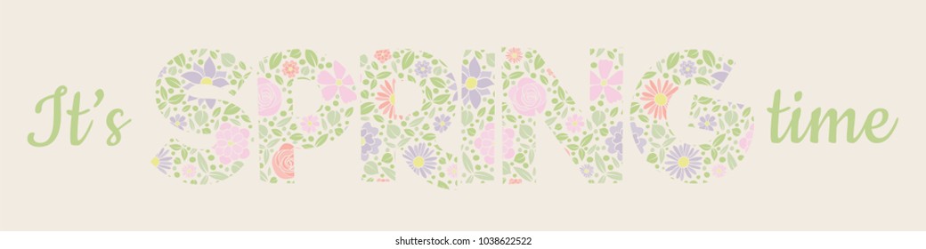 Vibrant spring banner with floral text. Vector.