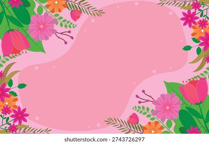 Vibrant Spring Floral Border Background with Pink and Orange Flowers