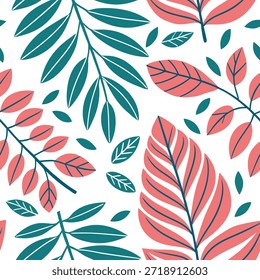 Vibrant spring leaves seamless pattern with bold shapes and bright shades for energetic spring designs concept as Energetic seamless spring leaves pattern featuring bold shapes and bright colors for lively and fresh designs in Photo Stock Concept and empty space on the left side,no text --ar 7:2 --tile