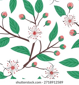 Padrão de azulejos sem emenda vibrante renovação primavera com flores brotando folhas verdes frescas e tons de pastel macio conceito como Flores e folhas verdes frescas em tons de pastel macio criar uma renovação primavera padrão sem emenda cheio de energia fresca no Conceito Photo Stock e espaço vazio no lado esquerdo, sem texto —ar 7:2 —tile
