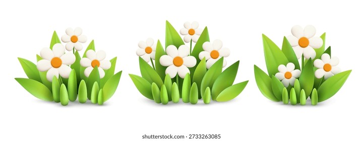 Vibrant spring scene featuring flowers set and grass on rolling hills, ideal backdrop for cheerful seasonal cards, nature themes, or floral decorations.