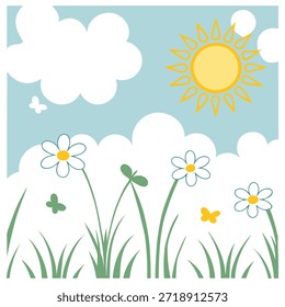 Padrão de azulejos sem emenda do céu de primavera vibrante com sol brilhante e nuvens de luz para um conceito de dia de primavera refrescante como o sol brilhante e nuvens de luz formam um céu de primavera vibrante criando um padrão de azulejos sem emenda para um dia de primavera refrescante no Conceito de Stock de Foto e espaço vazio no lado esquerdo, sem texto —ar 7:2 —tile