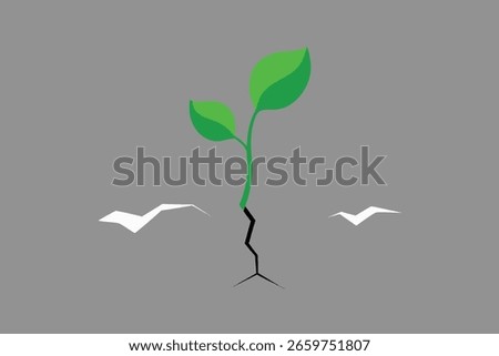 Vibrant sprout emerging through concrete signifying growth and hope on gray background