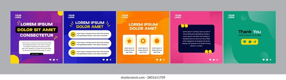 Vibrant square multi slide social media carousel template vector