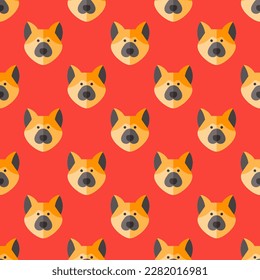 Vibrant square tile adorned with an animated animal artwork. Seamless pattern with dog on carmine pink background. Design for a set of stickers with animals illustrations.