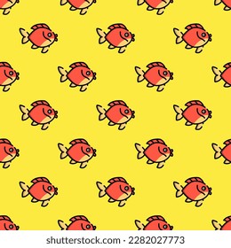 Baldosas cuadradas vibrantes adornadas con una obra de arte animal. Patrón sin foco con peces dorados sobre fondo de tormenta de arena. Diseño para cuadernos con ilustraciones de animales domésticos.