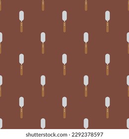 Vibrant square tile adorned with an animated food artwork. Seamless pattern with knife  on eggshell background. Design for a honeycomb pattern.
