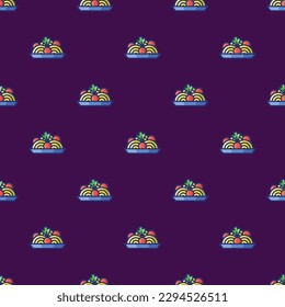 Vibrantes azulejos cuadrados adornados con una obra de arte culinaria. Patrón sin foco con espagueti sobre fondo de color. Diseño de un envoltorio a prueba de lágrimas para los kebabs.