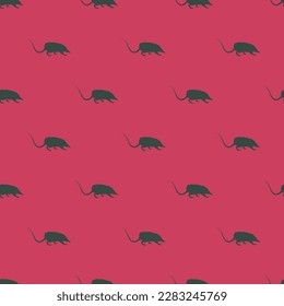 Vibrant square tile with a playful animal illustration. Seamless pattern with rat silhouette on brick red background. Design for a children’s book cover with an animal pattern.