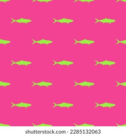 Vibrant square tile with a playful animal illustration. Seamless pattern with fish rainbow runner shape on green-yellow background. Design for postcards with images of exotic animals.