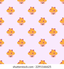 Vibrant square tile with a playful food illustration. Seamless pattern with muffin on pale lavender background. Design for a St. Patrick's Day parade float.