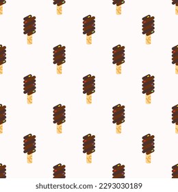 Vibrant square tile with a playful food illustration. Seamless pattern with ice cream  on st. patrick's blue background. Design for a patchwork print.