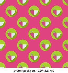 Vibrant square tile with a playful food illustration. Seamless pattern with soup on fuchsia rose background. Design for a dotted fabric.