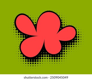 A vibrant square-format illustration of a crimson clover, with a modern twist, featuring bold black outlines against a striking lime green background with halftone dots