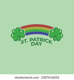 Vibrant St. Patrick's Day design featuring a colorful rainbow, lush green shamrocks. Ideal for Irish holiday banners, festive social media posts, seasonal greeting cards.
