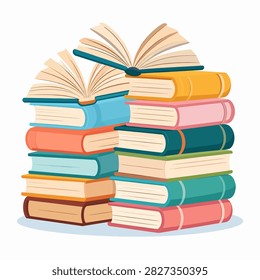 A vibrant stack of books arranged in a pile, perfect for themes of education, learning, reading, literature, and study sessions.