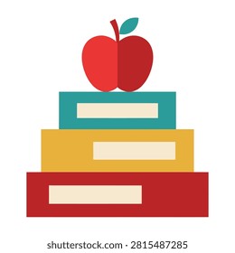 Vibrant stack of books with a red apple on top representing learning and education