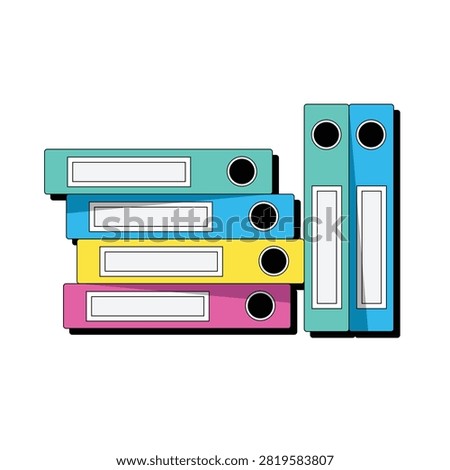Vibrant Stack and Upright Arrangement of Office Ring Binders, Illustrating Efficient Document Organization and Administrative Storage Solutions for Professional or Educational Environments