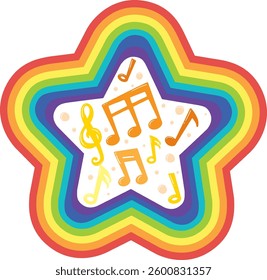 Vibrant star with musical notes and rainbow colors