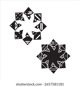 A vibrant star shape composed of colorful geometric segments alongside its dark outline.