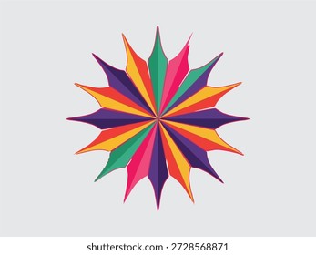 Forma de estrella vibrante con pétalos puntiagudos multicolores