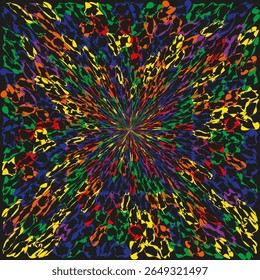 Espiral vibrante. Explosão dinâmica multicolor. Padrão de Vetor Energético. Vórtice escuro abstrato.