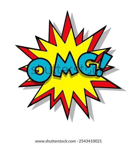 Vibrant, starburst-shaped speech bubble conveys astonishment with the text omg, capturing a moment of sudden realization or excitement