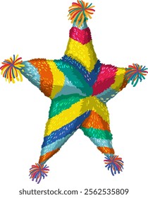 Vibrant star-shaped piÃ±ata with colorful decorations