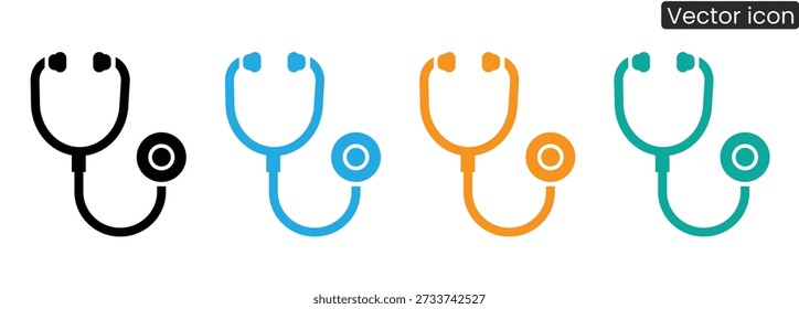 Iconos vibrantes del estetoscopio en colores múltiples para los diseños de la atención sanitaria