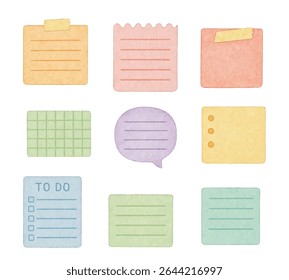 Vibrant sticky notes in pastel tones with unique shapes, grid and lined styles. Ideal for planners, journaling, digital scrapbooks, and stylish organizational projects.