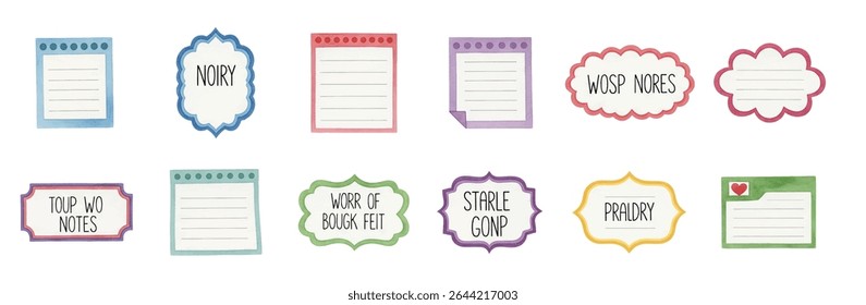 Vibrant sticky notes in pastel tones with unique shapes, grid and lined styles. Ideal for planners, journaling, digital scrapbooks, and stylish organizational projects.