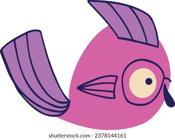 Vibrant Strange Fish character. Cute bizarre comic characters in modern flat hand drawn style