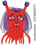 Vibrant Strange ugly snail. Bizarre Halloween characters. bizarre comic characters in modern flat hand drawn style