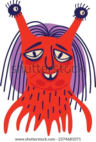 Vibrant Strange ugly snail. Bizarre Halloween characters. bizarre comic characters in modern flat hand drawn style