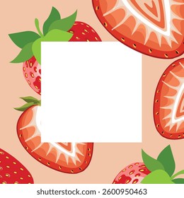 Vibrant Strawberries Forming a Border Around a Blank White Space for Text