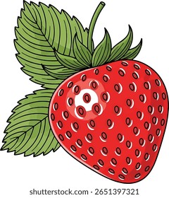 Vibrant Strawberry Illustration, Fresh Produce, Nature Scene, Graphic Design, Colorful Environment, Close-Up View, Food Concept