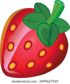 A vibrant strawberry vector illustration, perfect for use in food, health, and nature-related designs. This high-quality graphic showcases a fresh, juicy strawberry, ideal for websites, marketing.